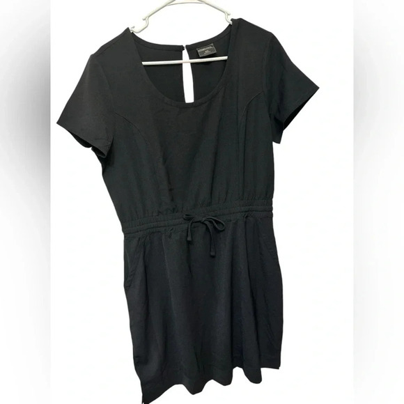 32 Degrees cool lightweight cinch waist short sleeve athleisure black dress - Picture 1 of 9